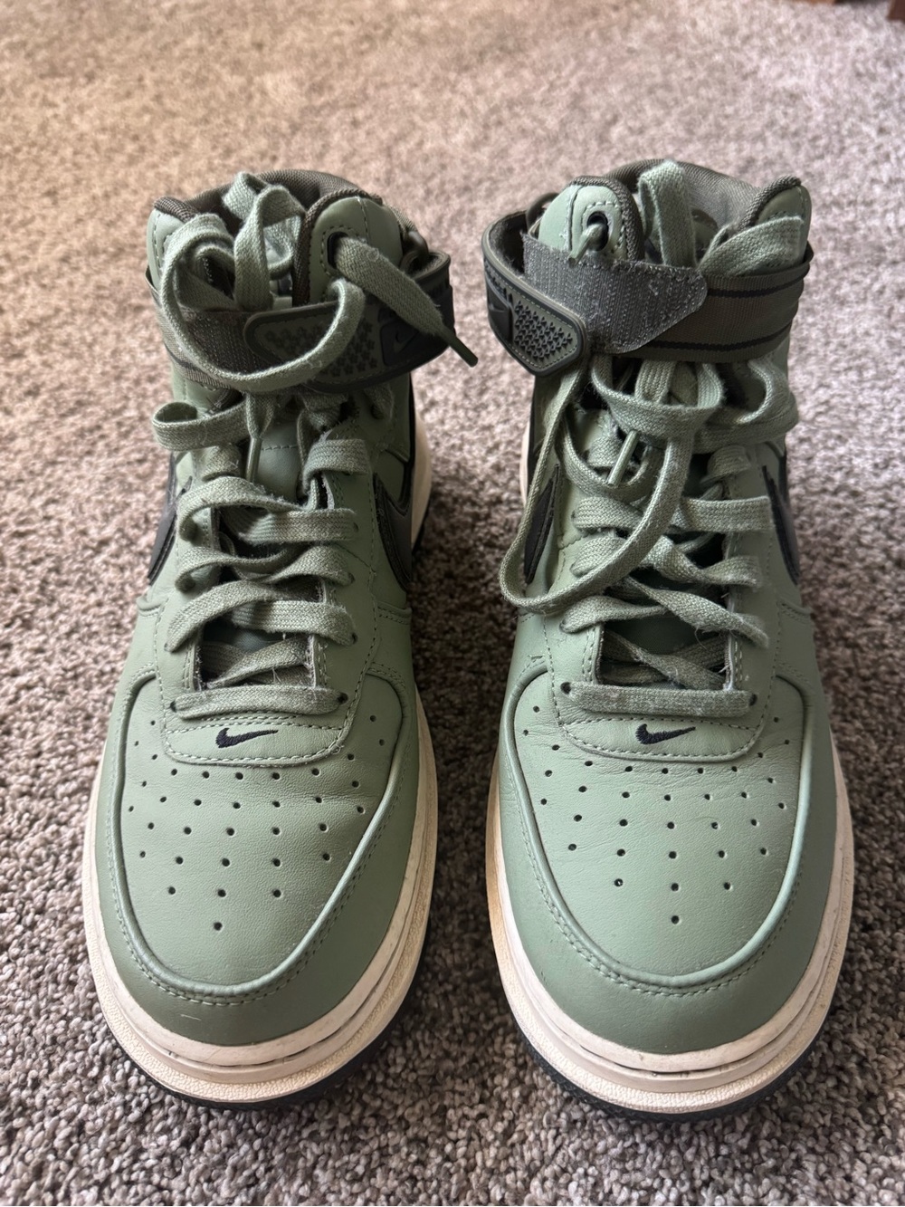 Nike Air Force 1 Mid-Top Sneakers Sage Green with Dark Gray Swoosh - Picture 2 of 7